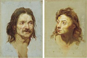 Head Of A Man With A Moustache; Head Of A Young Man Turned To His Right by Etienne Louis Advinent