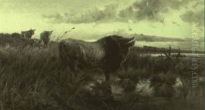 Bulls In A Landscape by Pietro Barucci