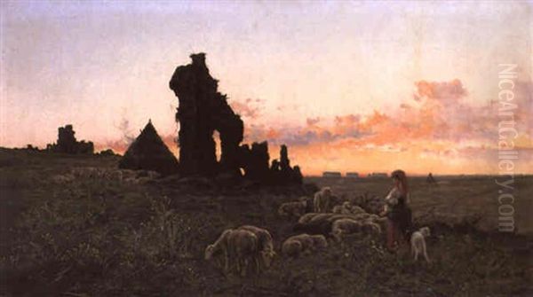 Shepherdess And Her Flock In The Roman Campagna - view 1