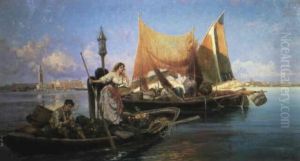 Peasants In A Boat With Produce, With A View Of San Giorgio Maggiore In The Distance Peasants In A Boat With Produce, With A View Of San Giorgio Maggiore In The Distance