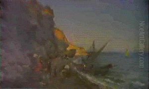 Fishermen In A Cove At Sunset by Pietro Barucci