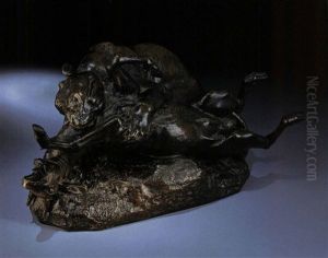 Tiger Greift Eine Antilope An by Antoine-louis Barye