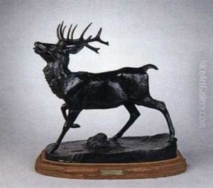 A Five Point Stag, Standing, One Foreleg Raised by Antoine-louis Barye