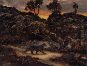 Lionne Dans Un Paysage by Antoine-louis Barye