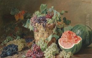 Stillleben Mit Weintrauben Und Melonen by Licinio Barzanti
