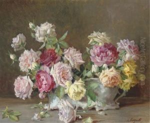 Roses In A Jardiniere by Licinio Barzanti