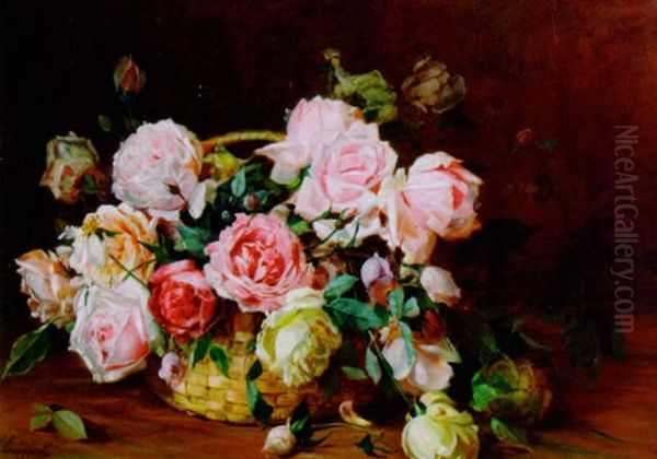 Still Life Of A Basket Of Roses - view 1