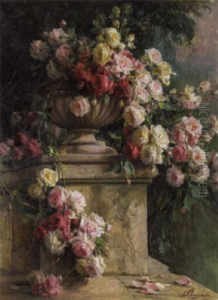 Roses Tumbling Out Of A Garden Urn - view 1