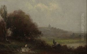 Landschaft Mit Personen (+ Another, Similar; 2 Works) by Gabriel Hippolyte Le Bas