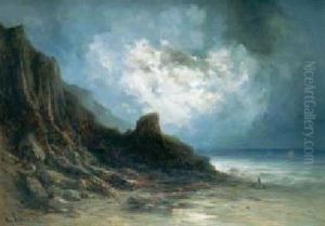 Marine Au Clair De Lune by Gabriel Hippolyte Le Bas