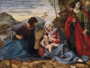 Maria Lactans Mit Heiligen In Einer Landschaft