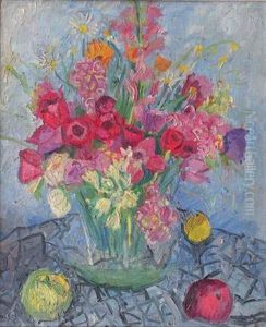 Nature Morte Au Bouquet De Fleurs Et Fruits by Andor Basch