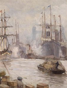 Hafenszene (london?) (+ Damenbildnis, Oil On Canvas Laid On Board, 1928; 2 Works, Framed Together)