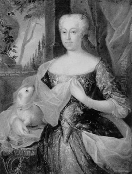 Bildnis Der Theresia Graffin Von Hodiz Gebohrne Graffin Von Starhemberg Mit Einem Hundchen Auf Einer Schlosterrasse - view 1