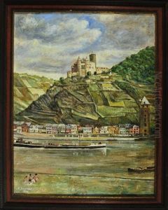 St. Goarshausen Am Rhein Mit Blick Auf Die Burg Katz by Emil Baschant
