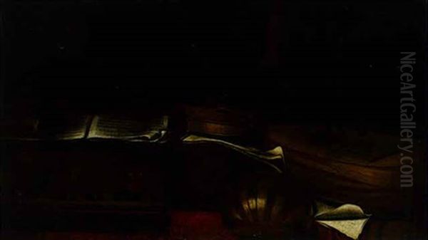 Musical Instruments And Scores On A Draped Table - view 1