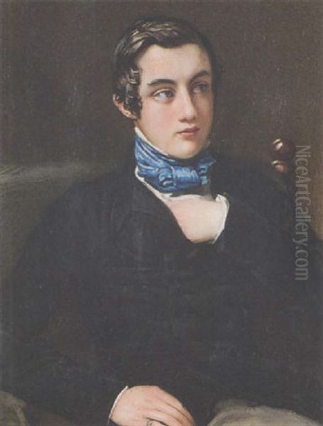 Colonel William Stuart As A Young Man, Left Hand Tucked Inside His Black Coat, Wearing White Chemise, Grey Trousers, And Tied Blue Stock - view 1