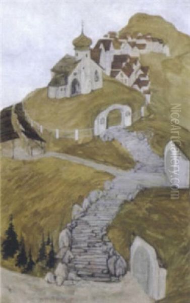 Berggipfel Mit Kirche Und Dorf - view 1