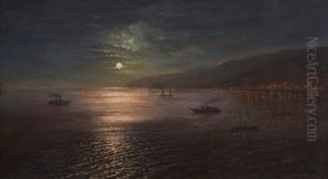 The Port Of Batumi At Night by Georgi Zakharovich Bashinzhagyan