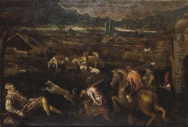 An Extensive Landscape With An Elegant Hunting Party - view 1