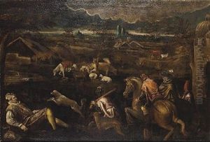 An Extensive Landscape With An Elegant Hunting Party