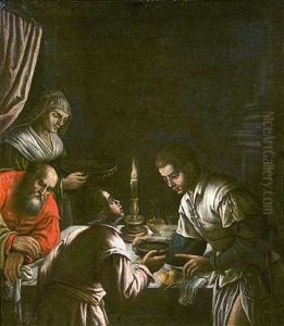 Nachtliche Interieurszene Mit Einem Zum Mahl Gedeckten Tisch by Francesco Bassano the Younger