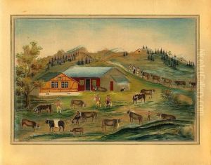 Alpfahrt Mit Gebirge Im Hintergrund by Anna Barbara Aemisegger-Giezendanner
