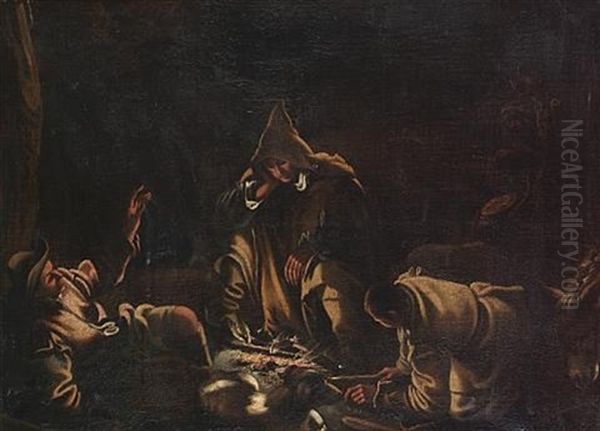 Travellers Seated Around A Campfire - view 1