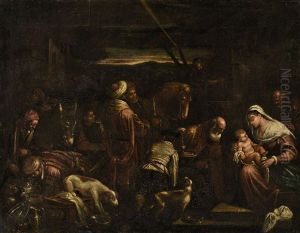Die Anbetung Der Heiligen Drei Konige by Jacopo Bassano (Jacopo da Ponte)