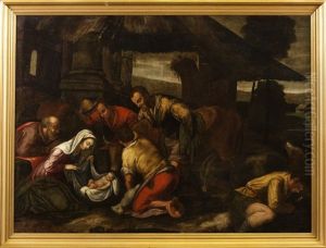 Nativite Ou Adoration De Bergers by Jacopo Bassano (Jacopo da Ponte)