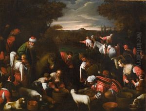 Moses Schlagt Wasser Aus Dem Felsen by Jacopo Bassano (Jacopo da Ponte)