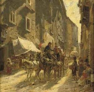 A Carriage In A Street In Rome by Franz Theodor Aerni