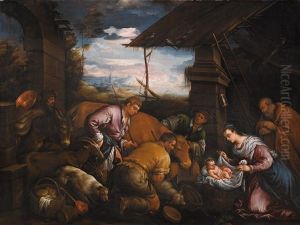 Die Anbetung Der Hirten by Jacopo Bassano (Jacopo da Ponte)
