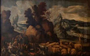 La Lutte De Jacob Avec L'ange by Jacopo Bassano (Jacopo da Ponte)