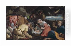 The Adoration Of The Shepherds by Jacopo Bassano (Jacopo da Ponte)