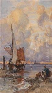 Fischer Und Segelbootim Abendrot by Franz Theodor Aerni