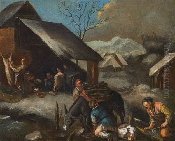 Allegorie Des Winters Mit Schweineschlachtung (after Copper Engraving By Johann Sadeler (1550-1600) Und Francesco Bassano (1549-1592)) - view 1