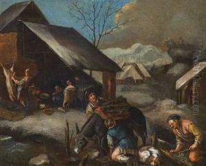 Allegorie Des Winters Mit Schweineschlachtung (after Copper Engraving By Johann Sadeler (1550-1600) Und Francesco Bassano (1549-1592)) by Jacopo Bassano (Jacopo da Ponte)
