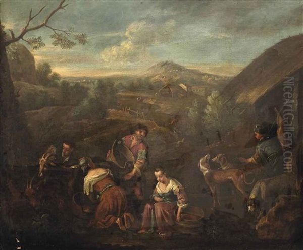 An Allegory Of Spring: A Hunter And His Dogs And Goatherds With Their Herd In A Pastoral Landscape - view 1