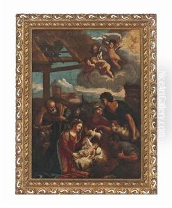 The Adoration Of The Shepherds by Jacopo Bassano (Jacopo da Ponte)
