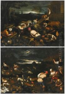 Noah Leading The Animals Onto The Ark; Noah's Sacrifice After The Flood (pair)