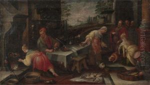 Christus Im Haus Von Maria, Marta Und Lazarus by Jacopo Bassano (Jacopo da Ponte)