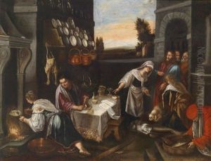Christus Im Hause Von Martha Und Maria by Jacopo Bassano (Jacopo da Ponte)