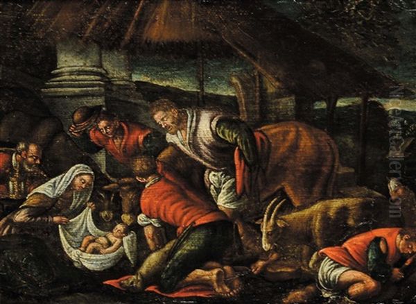 Nativita E Paesaggio Con Figure Ed Armenti (pair) - view 1