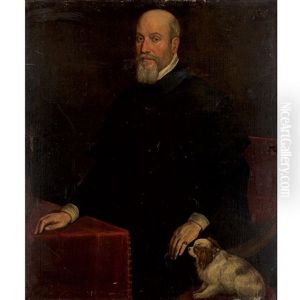 Portrait Of A Gentleman With A Spaniel by Jacopo Bassano (Jacopo da Ponte)