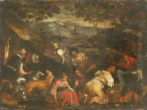 Landschaft Mit Bauern Und Jagern by Jacopo Bassano (Jacopo da Ponte)