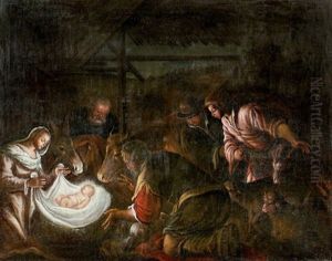 Die Anbetung Der Hirten by Jacopo Bassano (Jacopo da Ponte)