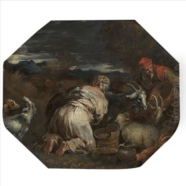 A Peasant Woman Milking A Goat - view 1