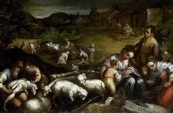 Bauernfamilie Mit Schafen - view 1