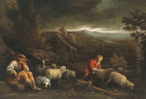 Pastori Con Gregge In Un Paesaggio Pastori Con Gregge In Un Paesaggio